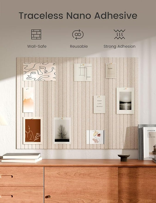 Bumusty Large Cork Board Alternative-47 x35 Felt Bulletin Board Tiles, with 30 Pushpins, 70 Adhesive Tabs, 12-Pack Slat Wall Paneling, Cork Boards for Office Push Pin Board Felt Board-Oatmeal