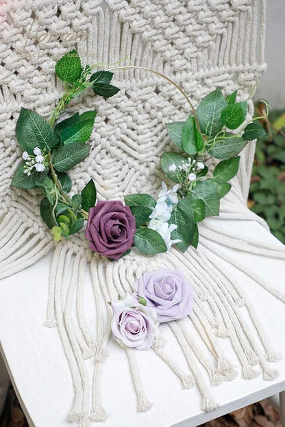 Floroom Artificial Flowers 25pcs Real Looking Plum Foam Fake Roses with Stems for DIY Wedding Bouquets Bridal Shower Centerpieces Floral Arrangements Party Home Decorations