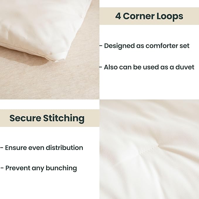 Paxrac Beige Comforter Set Full Size, Cream3 Pieces Comforter Set, Lightweight Solid Neutral Bedding Set, All Seasons Soft Breathable Boho Full Comforter Set (80x90In Comforter & 2 Pillowcases)