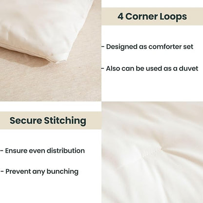 Paxrac Beige Comforter Set Full Size, Cream3 Pieces Comforter Set, Lightweight Solid Neutral Bedding Set, All Seasons Soft Breathable Boho Full Comforter Set (80x90In Comforter & 2 Pillowcases)