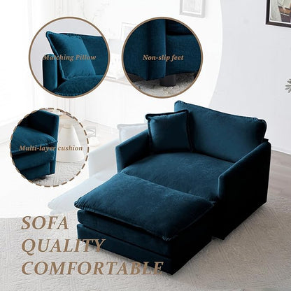 SoarFlash Chenille Sectional Sofa, Comfy Modular Single Sofa with Ottoman, Modern Recliner Deep Seat Sofa Set for Living Room,Deep Blue