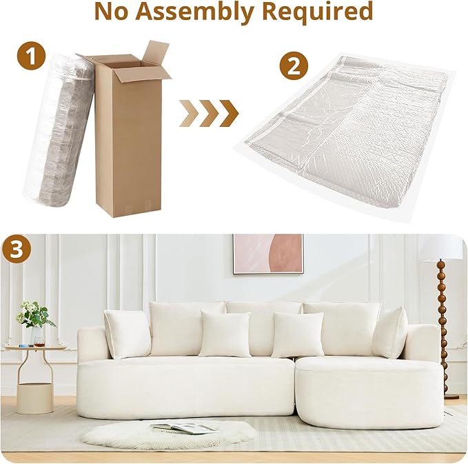 106” Curved Modular Sectional Sofa, Cloud Sectional Couch with Chaise/Deep Seat/Armrest/Chenille Fabric, No Assembly Required, Space-Saving, Boneless Compression Sleeper Sofa for Living Room