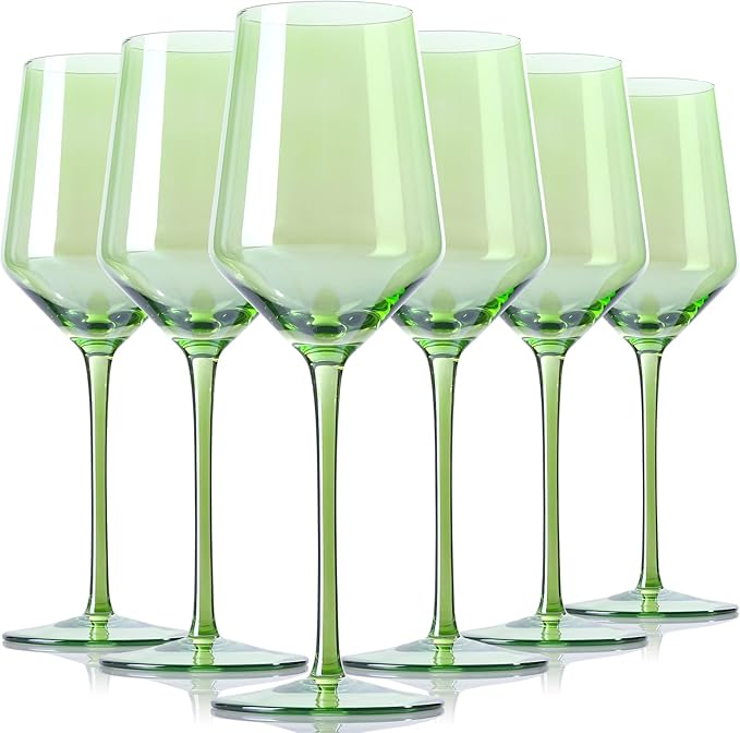 Physkoa Green Wine Glasses Set 6-15oz Crystal Green Wine Glasses With Long Stem