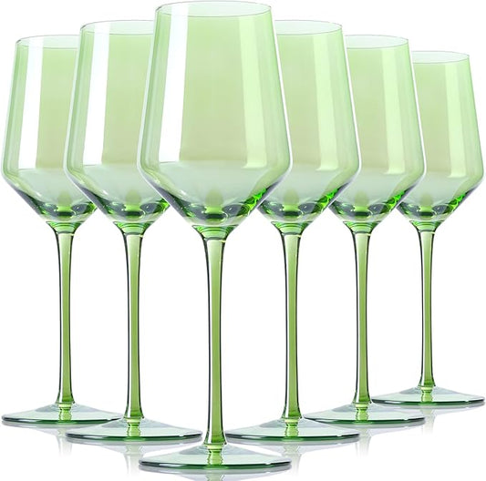 Physkoa Green Wine Glasses Set 6-15oz Crystal Green Wine Glasses With Long Stem