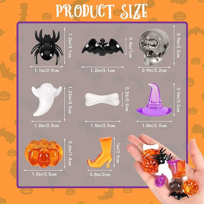 120Pcs Mini Halloween Acrylic Ornaments Vase Filler Mini Ghost Skull Skeleton Witch Hats Bones Spider Acrylic Pumpkin Crystals Gems Table Scatters for Halloween Decoration Party Favors Craft