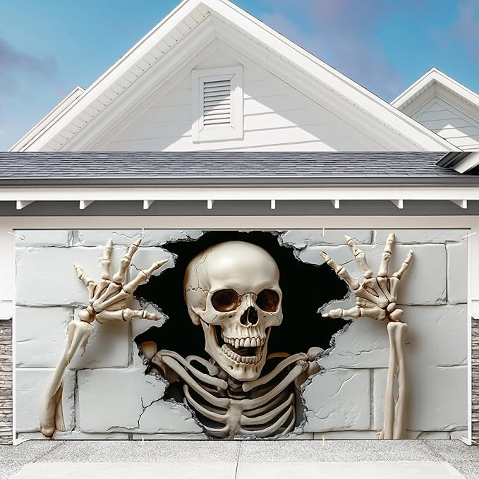 6 x 13 ft Halloween Garage Door Decorations Halloween decorations Witch Door Cover, Hanging Banner, Cauldron Backdrop Mural for Home, Outdoor, Indoor, Spooky Party, Wall, Window (Skull-2)