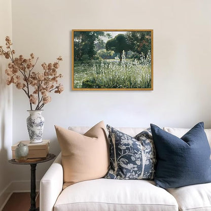 KBKBART Framed Canvas Wall Art, Vintage Meadow with Flowers Oil Painting, Classical Canvas Artwork Decor, Scenery Wall Art Prints for Bedroom Living Room, Bathroom Decor, Gallery, Gifts for Friends or Family (12"x16")