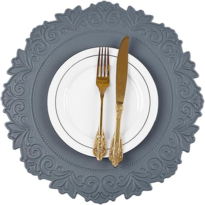 Noctiflorous Round Faux Leather 15 Inch Placemats Set of 4 Waterproof Wipeable Heat Resistant Tablemat for Dining Table Kitchen Non Slip Washable Oilproof Table Place Mat(Graphite Gray, 4)