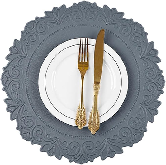 Noctiflorous Round Faux Leather 15 Inch Placemats Set of 6 Waterproof Wipeable Heat Resistant Tablemat for Dining Table Kitchen Non Slip Washable Oilproof Table Place Mat(Graphite Gray, 6)