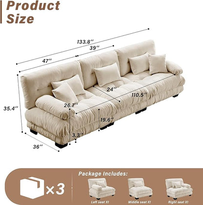 SoarFlash 133.8” Sectional Sofa 3 Seat Couch, L Shaped Modern Sofa with Solid Wood Legs, Couches Sofas for Living Room Apartment, Comfortable Small Couches for Small Spaces, Camel