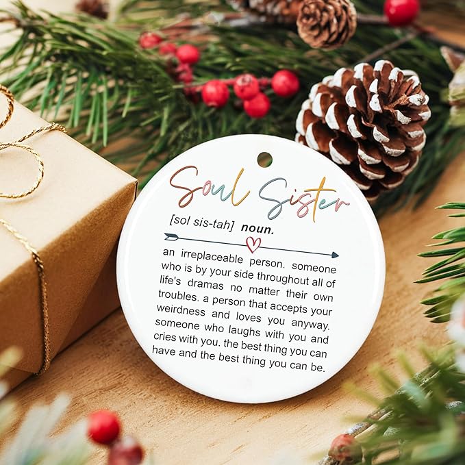 ZAGKOO Soul Sister Christmas Ornament 2025 - Soul Sister Gifts for Women, Best Friend Christmas Ornament, Friendship Gift for Bestie, BFF, Close Friend - Xmas Decoration Ceramic Ornaments 2025
