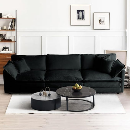 SoarFlash Chenille Sectional Sofa, Comfy Modular Loveseat Sofa, Modern 3-Seat Couch Deep Seat Sofa Set for Living Room,Black