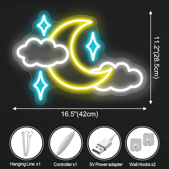 Star Moon Cloud Neon Sign for Wall Decor Bedroom Bar decor Personalized LED Neon Light, bedroom moon decorate, Game Room Decor, Moon Neon For Kids Room, Girls, Wedding, Party, Christmas