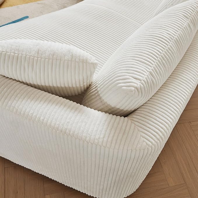 122'' Modern Curved Cloud Sofa Luxury Living Room 5 Seater Sectional Sofa Curve Design Comfortable Upholstered Sofas with Toffee Chair for Living Room Bedroom Apartment(Corduroy+Left Facing, White)
