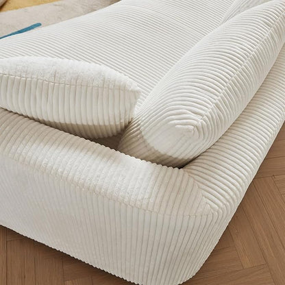 122'' Modern Curved Cloud Sofa Luxury Living Room 5 Seater Sectional Sofa Curve Design Comfortable Upholstered Sofas with Toffee Chair for Living Room Bedroom Apartment(Corduroy+Left Facing, White)