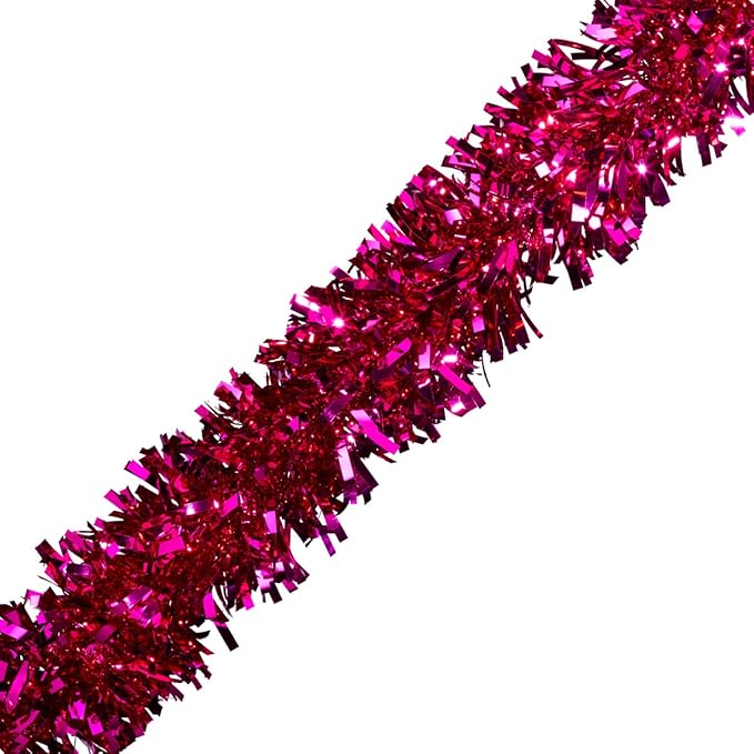 TCDesignerProducts Pink Metallic Twist Garland - 4" x 25' roll, Parade Float Decorations for Trailer Or Golf Cart, Metallic Tinsel Garland, Christmas Garland Décor for Home and Party