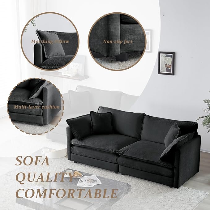 SoarFlash Chenille Sectional Sofa, Comfy Modular Loveseat Sofa, Modern 2-Seat Couch Deep Seat Sofa Set for Living Room,Grey