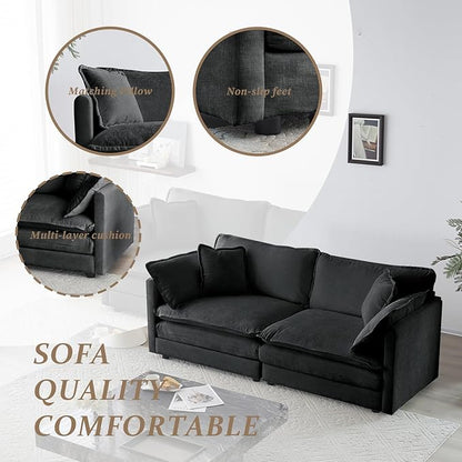 SoarFlash Chenille Sectional Sofa, Comfy Modular Loveseat Sofa, Modern 2-Seat Couch Deep Seat Sofa Set for Living Room,Grey