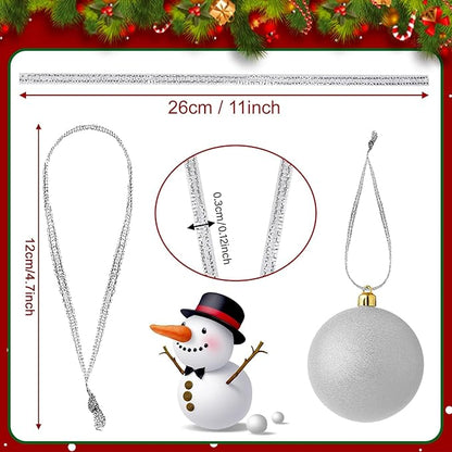 JUNEBRUSHS 300Pcs Christmas Ornament Hangers, Hand Tied String Ties Ornament Loops Thin Ribbon for Ornaments Christmas Tree Hanging Decorations (Silver)