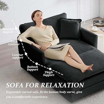 SoarFlash Chenille Sectional Sofa, Comfy Modular Single Sofa with Ottoman, Modern Recliner Deep Seat Sofa Set for Living Room,Grey