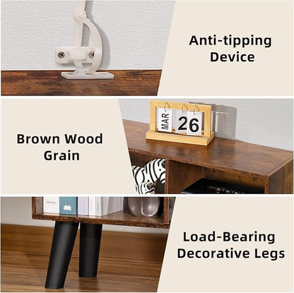 LEYAOYAO 8 Cube Bookshelf,3 Tier Bookcase with Legs,Rustic Brown Mid-Century Modern Bookshelves,Large Open Storage Organizer Shelf, Wooden Book Case