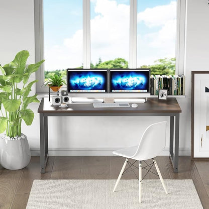 NSdirect Large Desk for Home Office, Large 63” Computer Desk Table, Wide Writing Study Desk for 2 Person, Metal Sturdy Frame Thicker Steel Legs, Black Chocolate
