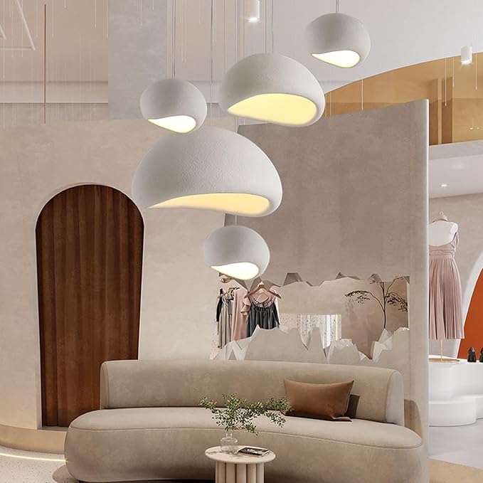 JAYMP 30cm Mini Size Wabi Sabi Pendant Light for Dining Room Kitchen Island Hallway Modern Hanging Lamp E26 Base Japanese Style Bird Nest Shape Lighting Fixture (Matte White,B Shape, 11.8“ Small Size)