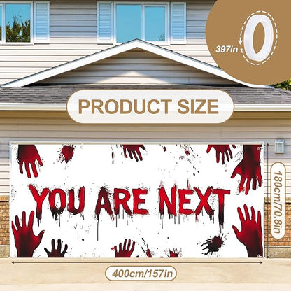 6 x 13 ft Halloween Garage Door Decorations Halloween decorations Witch Door Cover, Hanging Banner, Cauldron Backdrop Mural for Home, Outdoor, Indoor, Spooky Party, Wall, Window (YOU ARE NEXT)