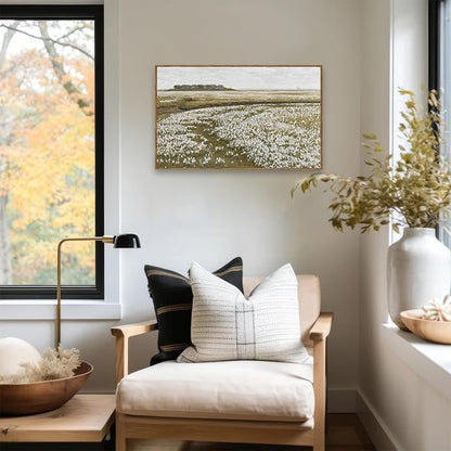 KBKBART Framed Vintage Wall Art Prints, Retro Countryside Flower Field Nature Wilderness Canvas Painting Farmhouse Decor Wall Art, Rustic Landscape Wall Decor for Bathroom, Bedroom Living Room,