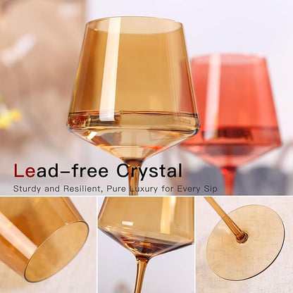 Terracotta Wine Glasses Set of 6- Hand-Blown Colored Crystal Stemware With Long Stem and Thin Rim,Crystal Glasses for Wine & Cocktails, Premium Gift for Wedding, Anniversary, Birthday – Hand Wash