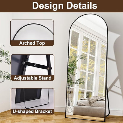 65" x 24"Arched Full Length Mirror - Wall Mounted Floor Mirror- Aluminum Alloy Frame Full Body Mirror for Bathroom Living Room Bedroom and Entryway Black