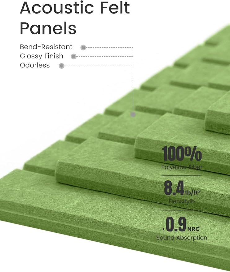 Bumusty Large Cork Board Alternative-47 x35 Felt Bulletin Board Tiles, with 30 Pushpins, 70 Adhesive Tabs, 12-Pack Slat Wall Paneling, Cork Boards for Office Push Pin Board Felt Board-Grass Green