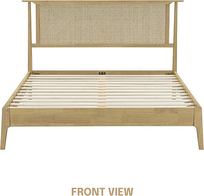 NTC Ruby Wooden Bed Frame with Headboard, Solid Wood Foundation with Silent Slats and Wood Central Supports, 1000 Lb Capacity, Effortless Assembly, Multiple Sizes and Colors (Sand, Queen)