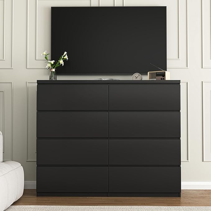 Dresser for Bedroom,Modern Large Wood Dresser,8 Chest of Drawers,Living Room,Hallway,Entryway,TV Stand Drawer Organizer(Black)