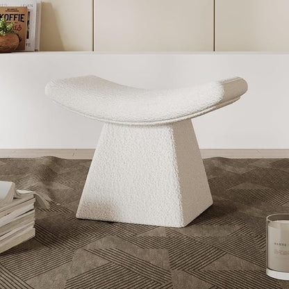 homary Vanity Chair Boucle Curve Ottoman, Plush Upholstered Foot Stool for Lving Room, High-Resilience Foam Chair for Bedroom, Stool Short for Entryways (Gray)