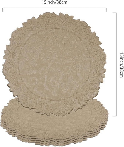 Noctiflorous Round Faux Leather 15 Inch Placemats Set of 6 Waterproof Wipeable Heat Resistant Tablemat for Dining Table Kitchen Non Slip Oilproof Table Place Mat for Indoor Outdoor(A Brown, 6)