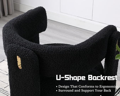 Black Boucle Barrel Accent Chairs Set of 2, Comfy Upholstered Living Room Chairs Mid-Century Modern Reading Chair with Open Back Round Corner Armchairs, Side Sitting Lounge Chairs for Bedroom/Office