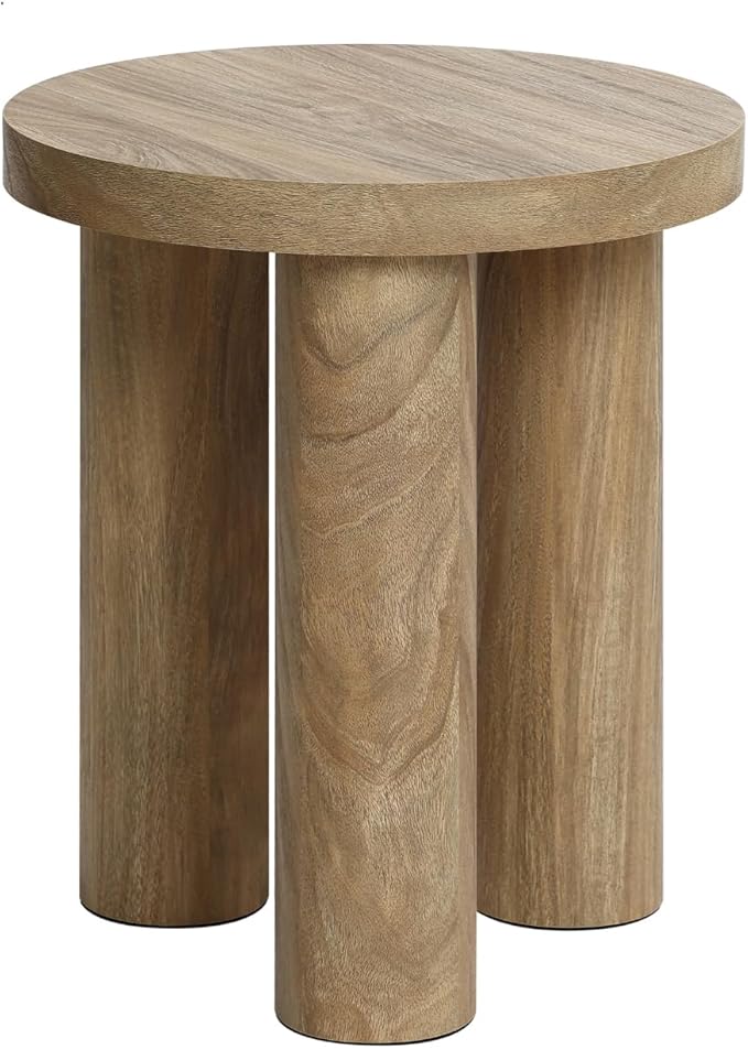 LuxenHome Round Side Table, 19" Tall End Table with 3 Pillar Legs, Modern Farmhouse Dark Oak Finish Wooden Side Tables, Accent Table for Living Room, Bedroom