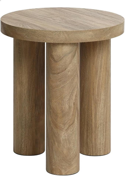 LuxenHome Round Side Table, 19" Tall End Table with 3 Pillar Legs, Modern Farmhouse Dark Oak Finish Wooden Side Tables, Accent Table for Living Room, Bedroom