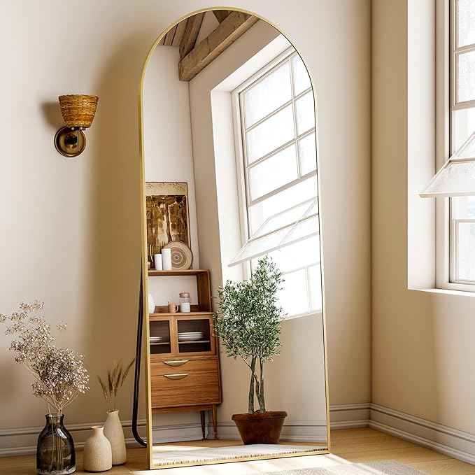26''x 71'' Arched Full Length Mirror Floor Mirrors with Aluminum Alloy Frame Free-Standing Wall Mounted Floor Mirrors or Large Dressing Mirror, Gold Mirror Full Length