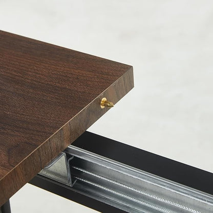 55''- 71'' Extendable Dining Room Table, Expandable Dining Table with Metal Leg, Modern Mid Century Large Table, for 2-6 Person, Walnut Brown