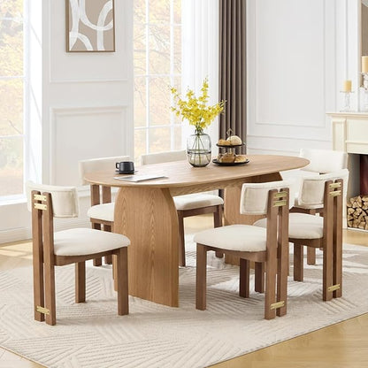 70" Farmhouse Oval Dining Table, Heavy-Duty Wood Dining Room Table for 4-6 Seats, Modern Kitchen Dinner Table & Home Desk with Easy-Clean Curved Tabletop, Natural