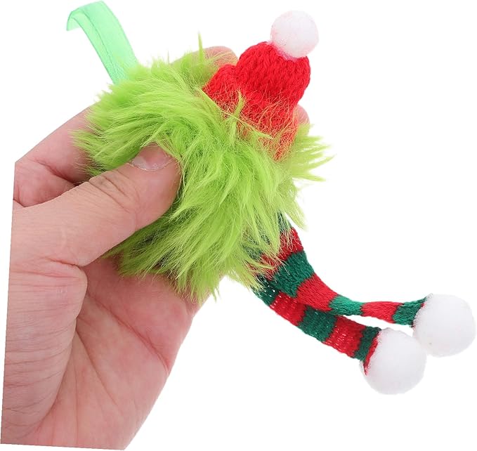 6pcs Christmas Tree Hanging Ornaments with Santa Hat and Striped Scarf Fuzzy Plush Pom Pom Balls Lightweight Holiday Decorations for Indoor and Outdoor Festive Party