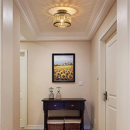 Crystal Ceiling Light Fixture, Modern Semi Flush Mount Ceiling Light,Crystal for Kitchen Bedroom Bathroom Entryway Black (Bulb not Included)