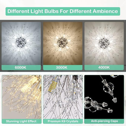 HMVPL Crystal Flush Mount Ceiling Light Fixture with Pull Chain On/Off Switch, LED Close to Ceiling Lamp, Pull Chain Light Fixture Ceiling Mount, Modern Crystal Chandelier for Kitchen Bedroom Entryway