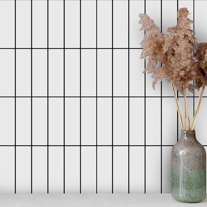 5 Pack Peel and Stick Backsplash Subway Tiles, Extra Thick 3D Wall Panels, Heat & Water Resistant,Easy DIY Kitchen,Bathroom, Laundry, Fireplace & Rental Home Wall Décor (12 x 12 in), White Black Grout