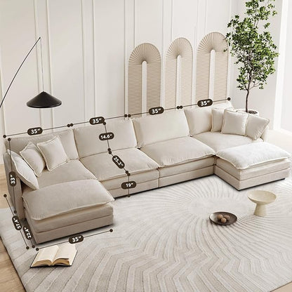 SoarFlash Chenille Sectional Sofa, Comfy L/U Shaped Modular Coush Sofa with Ottoman, Modern 4 Seat Couch Deep Seat Sofa Set for Living Room,Light Coffee