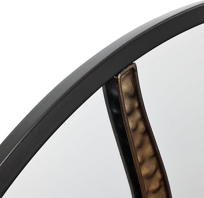 LuxenHome 30" Round Wall Mirror, Goldrush Black Metal Frame Wall Decor Large Circle Decorative Accent Mirror for Bathroom Bedroom Entryway Living Room Decoration