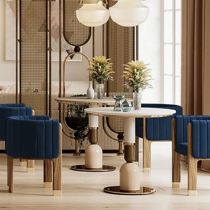 Velvet Fluted Accent Chair for Living Room with Wood Frame, High Resilience Foam, Elegant Modern Armchair (Blue)