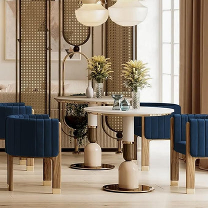 Velvet Fluted Accent Chair for Living Room with Wood Frame, High Resilience Foam, Elegant Modern Armchair (Blue)